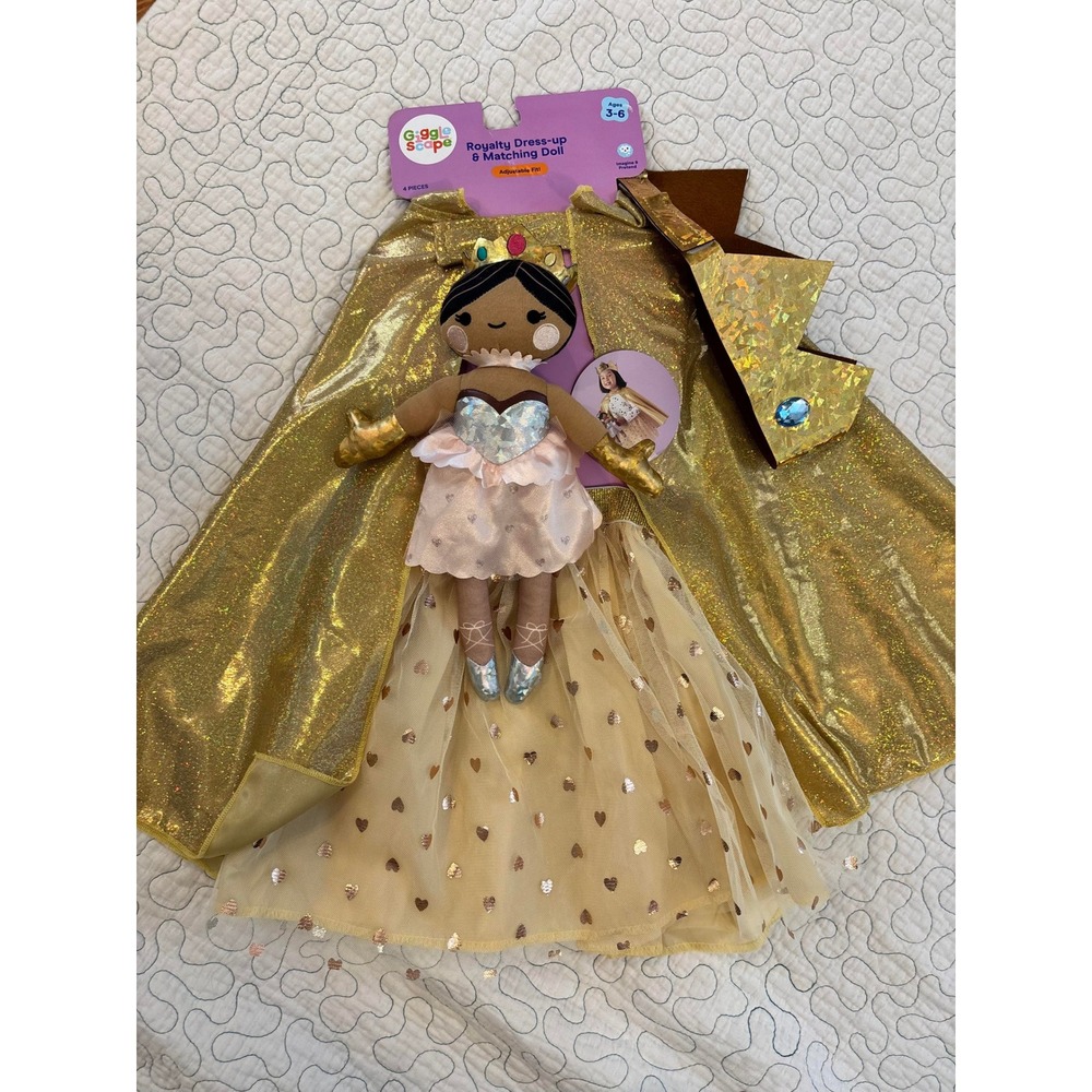 Giggle Scape Royalty Dress-up & Matching Doll Set Gold Ages 3-6 4 Pieces‎